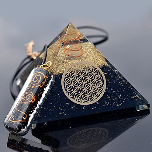 Real Crystal Black Tourmaline Orgonite Pyramid WFlower of Life Healing Crystal Pendant Pyramid Crystal Gemstone Pyramid for Meditation Motivation Positivity Handmade in India